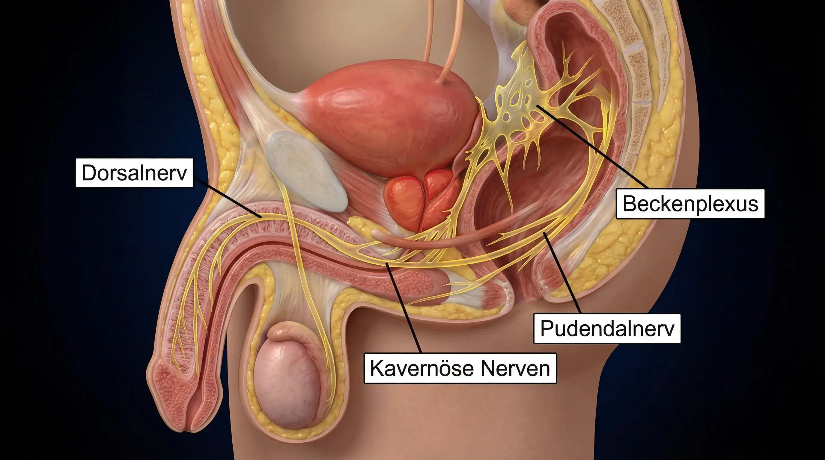 Anatomie der Prostata mit kavernösen Nerven und Blutgefäßen